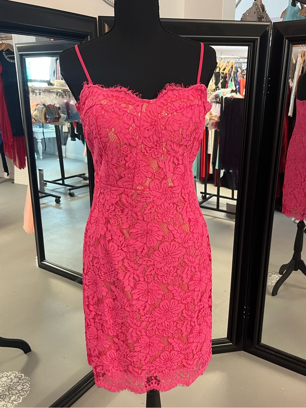 Mystic Hot Pink Lace Mini Dress